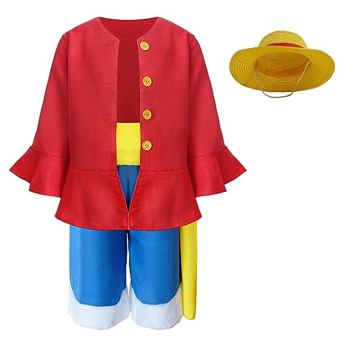 Reviews y listado de Disfraz paje - los mas comprados. 33 SPORTBANG - Disfraz de anime Luffy con sombrero de paja, disfraz de Luffy para Halloween, fiesta de disfraces para niños de 3 a 12 años (rojo, 140)
