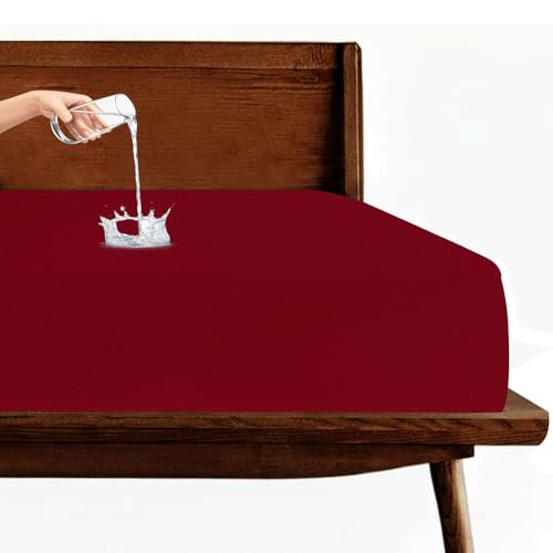 Image of The Furnishing Tree Medium /Diwan Size Mattress Protector 75x42 Inch | 100% Waterproof, Cotton Feel, Breathable & Hypoallergenic | Fitted Bed Cover (Fits Up to 10 inch) | 1 Year Warranty, Maroon
