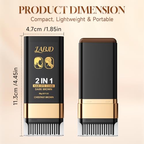 Hair Dye Comb, 2-in-1 Hair Color Stick with Comb to Cover Gray and White Hair,Safe Convenient Waterproof and Sweat-Proof Comb Hair Dye Cream, Portable Hair Colouring for Women Men, Chestnut Brown