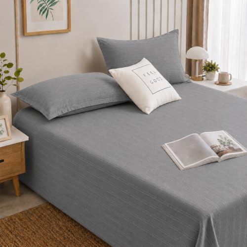 Image of Cortina Cloud Cotton King Size Bedsheet with 2 Pillow Covers | Super Soft, Breathable & Skin-Friendly Bedsheet for Double Bed King Size with Solid Design | (270x250 cm) (Gray, King)
