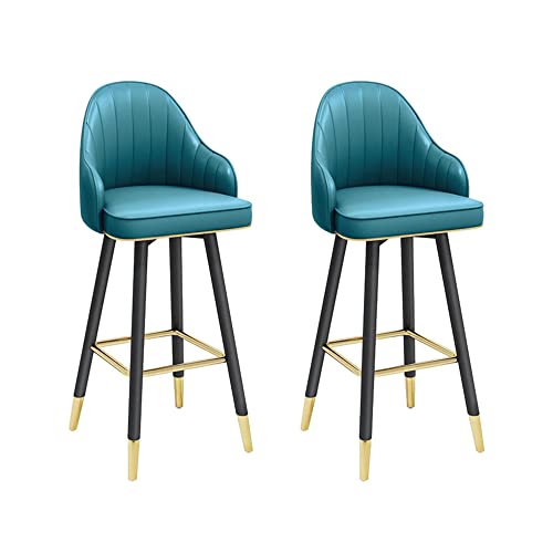 Exquisitos taburetes de bar modernos con respaldo/juego de 2 taburetes de bar, giratorios 360° con respaldo y reposapiés, sillas de bar modernas tapizadas para cocina, fáciles de montar (B, azul - 75
