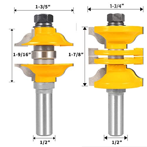 Tooldo Classical Extended Tenon Entry Door Rail And Stile Router Bit 2 Pcs Set, 1/2 Inch Shank #TOP1