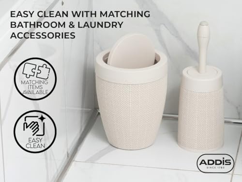 Image of Addis Faux Hessian Round Plastic Toilet Brush Set with Internal Detergent Injection System, Cream, Calico Linen, One Size