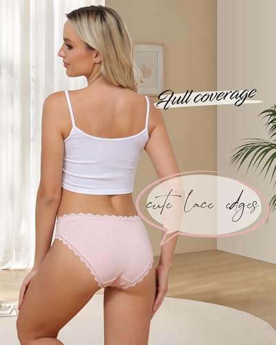 Image of Aijolen Women's Cotton Bikini Underwear Soft Low Waist Panties Cheeky Lace Underpants S-XXL