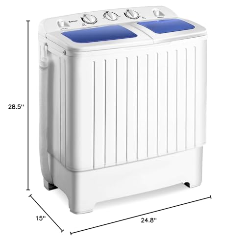 Giantex Portable Mini Compact Twin Tub Washing Machine 20lbs Washer Spain Spinner Portable Washing Machine, Blue+ White