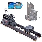 TOPIOM Foldable Water Rowing Machine for Home Use, Wooden Folding Rower Machines with Dedicated Monitor & Bluetooth App, Upgraded Detachable Handle, Adjustable Tablet Holder, 400LBS Weight Capacity