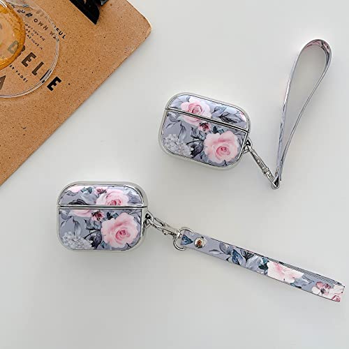 Yelovehaw Designed For Airpods Pro Case Cover For Women Girls, Floral & Purple Leaves Pattern, Full Body Protective Cute Case With Wrist Strap For Airpods Pro Charging Case 2019 (Pink Flowers) #TOP4