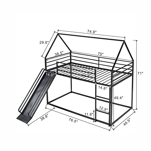 Harper & Bright Designs House Bunk Bed With Slide, Twin Over Twin Bunk Bed With Roof And Built-In Ladder, Floor Bunk Bed With Metal Frame For Kids (Black) #TOP19