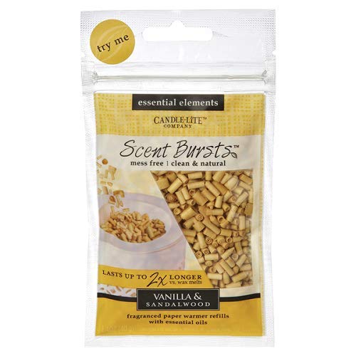 Candle-Lite Essential Elements Clean & Natural Scent Bursts Paper Warmer Refills Lasts 2X Longer Than Wax (Vanilla & Sandalwood 4 Pack)