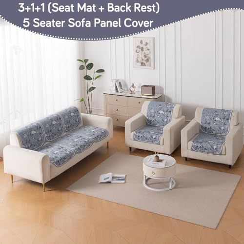 Image of HOKIPO HeavenHue Sofa Cover 5 Seater Panel Set 3+1+1, Frosted Petals