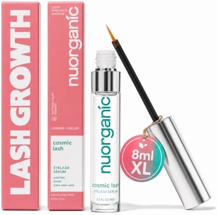 NuOrganic Eyelash Serum | Organic Plant Based Stem Cell, Lash Growth Serum | Thicker, Fuller, Longer Lashes | Natural Ingredients with Active Peptides | Hypoallergenic, Vegan (8ml)
