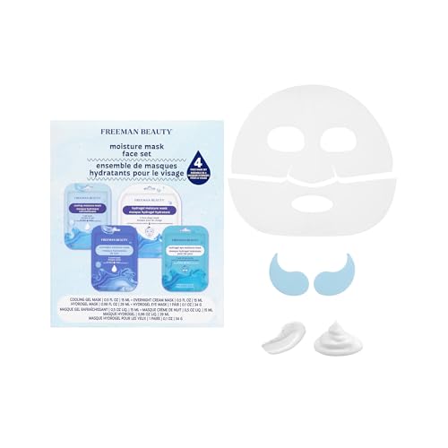 Freeman 4 Piece Moisture Mask Face Set, Hydrating Face Masks & Under Eye Mask For Puffy Eyes, Hydrogel Masks For Dry Skin, Hyaluronic Acid, Travel-Friendly, Vegan & Cruelty Free Skincare