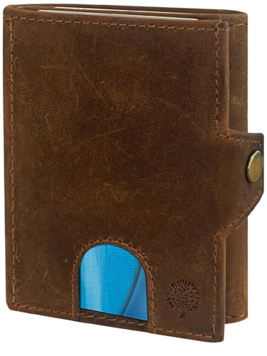 Frentree Slim Wallet mit RFID-Schutz - Geldbörse aus echtem Leder - Mini Geldbeutel mit Münzfach - Echtleder Portemonnaie Karten Kartenetui Klein, Wildleder Braun