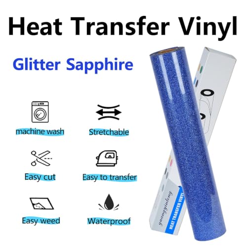Image of guangyintong Glitter Heat Transfer Vinyl, 12 inchx25ft Royal Blue Iron on Vinyl