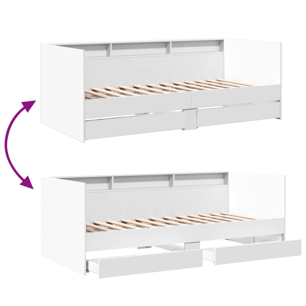 vidaXL Tumbona con Cajones, Sofá Cama con Almacenamiento, Somier de Invitados, Mueble para Salón Dormitorio, Madera de Ingeniería Blanco