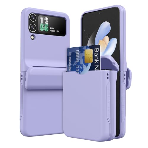 Ygtrlkp for Samsung Z Flip 3 & Z Flip 4 Universal Case with Hinge Protection Built-in Card Slot Design Stylish Shockproof Anti Scratch Rugged Protective Phone Case for Z Flip 3 & Z Flip 4 (Purple)