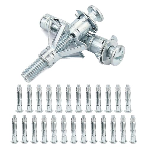 25pcs Plasterboard Fixings, M4×38mm Hollow Wall Anchor Expansion Bolts, Drywall Sleeve Anchor Bolts Plasterboard Screws Heavy Duty Metal Plaster board Cavity Wall Fixings Anchors Plugs