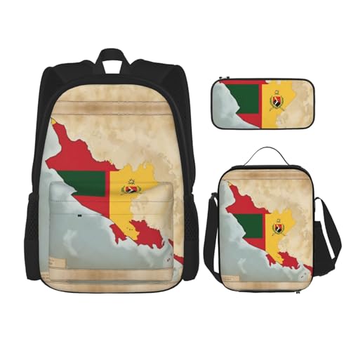 Timor-Leste Flag Map02 Print 3 Piece Set Backpack, Lunch Bag, Pencil Case, Cute Sturdy For College And Travel