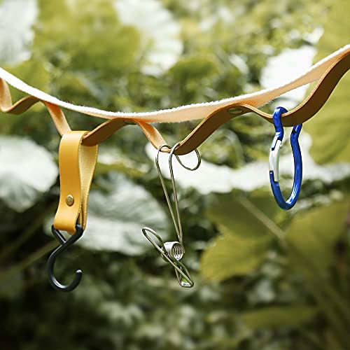Campsite Storage Strap Camping Accessories, Outdoor Equipment Ten Lanyard Travel Clothesline Camping Essentials with 16 Buckle & 6 Clothespins for Camper Family RV Trailer Travel Tent Hanging Gear