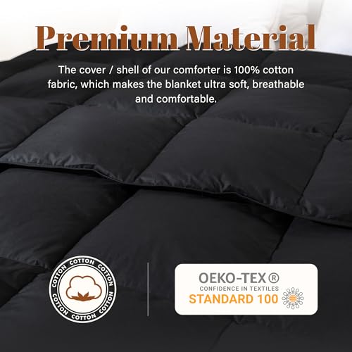 Image of Cosybay Feather and Down Fiber Comforter Insert King, 100% Cotton Cover | Medium Warmth Black Duvet Insert, Fluffy Soft Hotel Luxury Bedding for Bedroom, 106 x 90 Inches