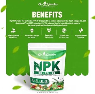 Go Garden NPK 20 20 20 Water Soluble Fertilizer for Plants Growth, Fertilizer for Home Plants 100% Water Soluble (400) Powder