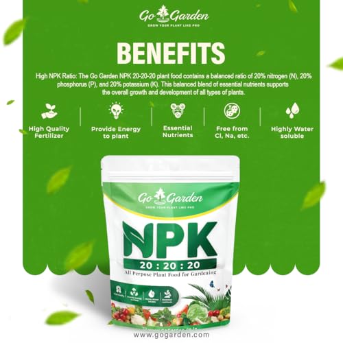 Go Garden NPK 20 20 20 Water Soluble Fertilizer for Plants Growth, Fertilizer for Home Plants 100% Water Soluble (400) Powder