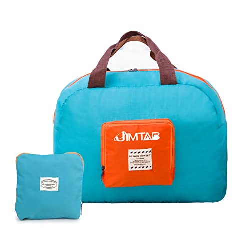 Image of Foldable Travel Duffle Bag, JIMTAB Waterproof Nylon Foldable Carry Package Versatile for Travel Gym Sports Weekender Bag (Light Blue)