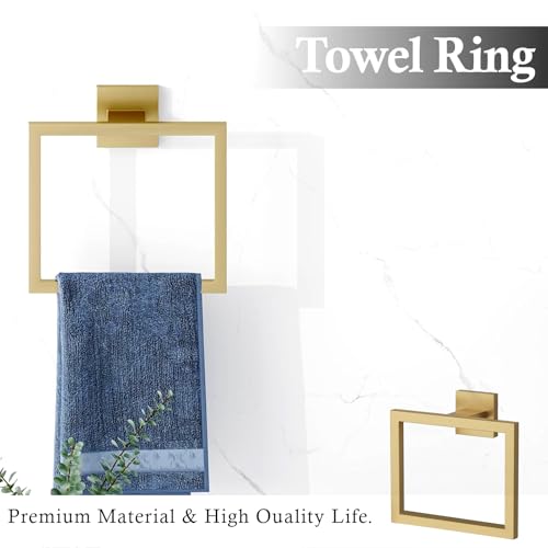 10-Piece Brushed Gold Bathroom Accessories Set – 23.6" Towel Bar, Towel Ring, Toilet Paper Holder & Hooks, Wall Mounted Bathroom Hardware, Rust & Corrosion-Resistant, Ideal for Modern Bathrooms