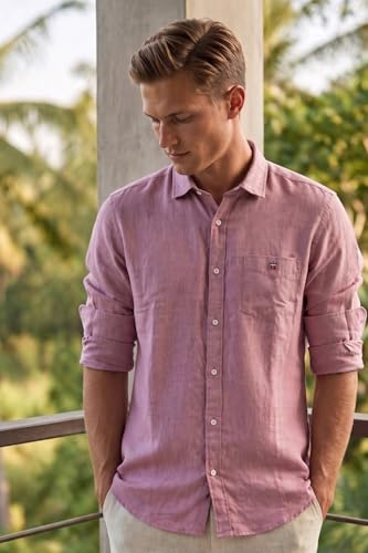 Image of Louis Philippe Men's Linen Blend Solid Shirt with Soft Handfeel & Naturally Antibacterial Finish - Holiday Wear