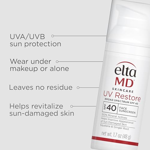EltaMD UV Restore,Face Sunscreen, SPF 40, Mineral Sunscreen for Sun Damaged Skin Repair, Anti-Aging Zinc Oxide Sunscreen Formula