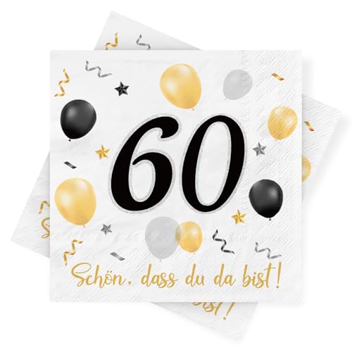 Sprinlot LR Servietten 01 60. Geburtstag Servietten Schwarz-Gold