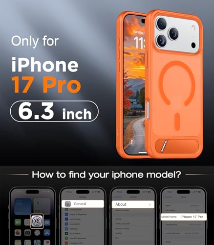 Image of Designed for iPhone 17 Pro Case, [Built-in Invisible Kickstand][Compatible with MagSafe][Military Grade Shockproof] Slim Translucent Matte Phone Case 6.3 inch (Orange)