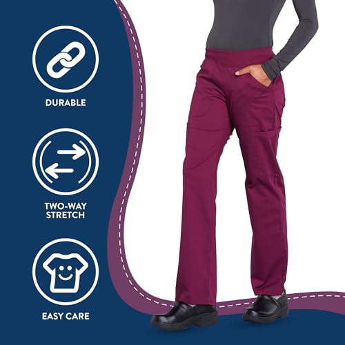 CHEROKEE Workwear Professionals Women Scrubs Pant Mid Rise Straight Leg Pull-on Cargo WW170, XL, Wine - Thumbnail 5