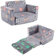 Karl home Comfy 2-in-1 Toddler Chair and Couch, Convertible Plush Fold Out Sofa to Lounger for Kids, Flip Open Sleeper for Playroom, Glowing Blue Ball
