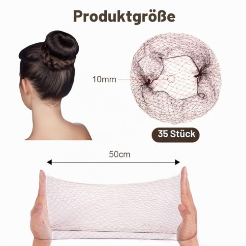 Foto von URAQT Haarnetze, 35 Stück Unsichtbare Elastische Dutt Haarnetz Nylon,Braun