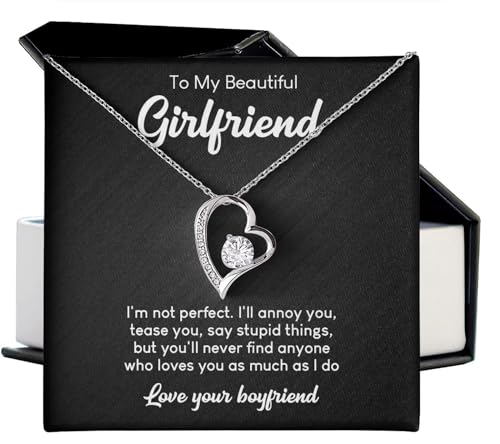 To My Girlfriend Forever Love Necklace With Heartfelt Message & Elegant Box, Girlfriend Necklace Gift From Boyfriend On Graduation, Birthday, Wedding, Christmas, Anniversary, Valentine's Day