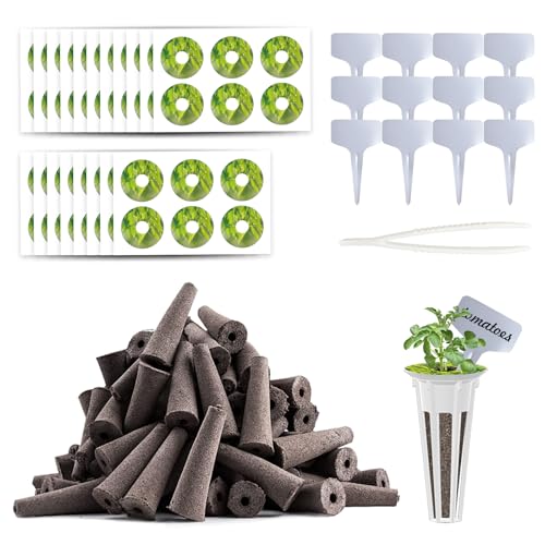 Image of 215 Pack Hydroponic Pods Supplies for Aerogarden Pods, Grow Sponges for Hydroponics, Seed Pods Kit with 100 Grow Sponges, 102 Pod Labels,12 Plant Labels, 1 Tweezer for Hydroponic Indoor Garden System