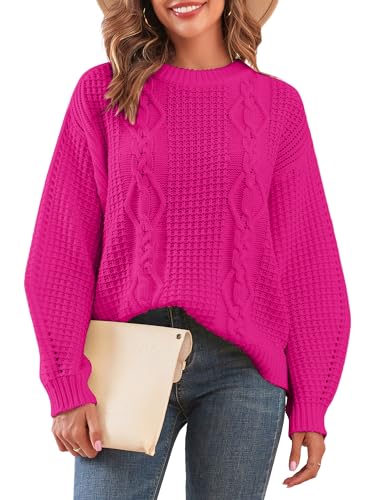 Image of ZAFUL Womens Sweater Cable Knit Oversized Sweaters Crewneck Long Sleeves Casual Knit Pullover Tops