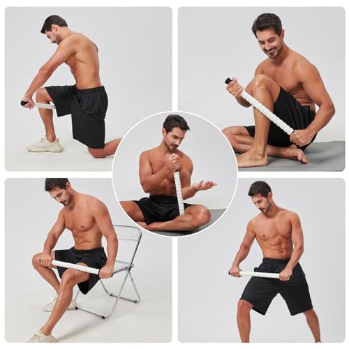 Image of Muscle Roller Massage Roller Stick- Deep Tissue Fascia Blaster for Myofascial Pain Relief, Lymphatic Drainage & Body Sculpting, Handheld Physical Therapy & Recovery Tool (Black White-24 inch)