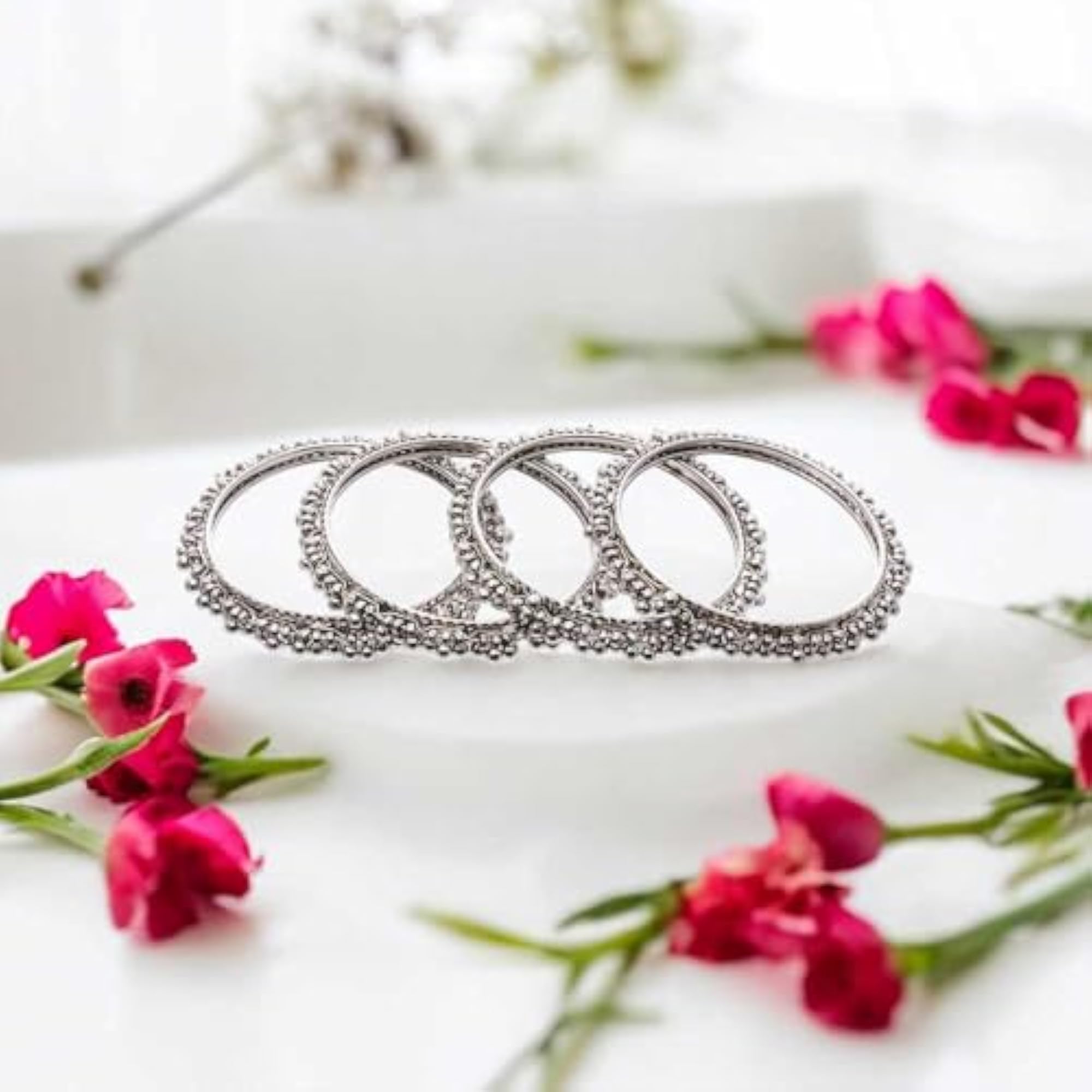 Bling Queen Oxidized Silver Bangle Set With Beads