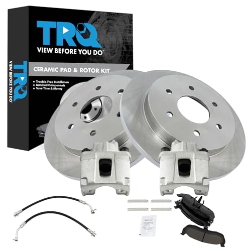 Image of TRQ Rear Brake Pad and Rotor Set Ceramic Calipers Compatible with 2004-2010 Infiniti QX56 2004 Nissan Pathfinder Armada 2005-2015 Nissan Armada