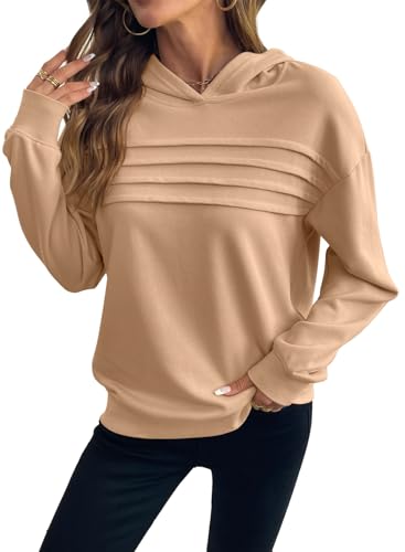 SHEWIN Women Fall Hoodies Fashion Sweatshirt Spring Lightweight Long Sleeve Sweat Shirt Oversized Casual Solid Hooded Pullover Tops M, Beige