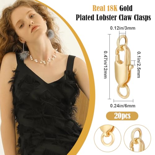 Beebeecraft 20 Sets Gold Lobster Clasps for Jewellery Making 18K Gold Plated Brass Lobster Claw Clasps with Jump Ring Connector for Women Jewelry Making DIY Bracelet Necklace Craft - Image 2