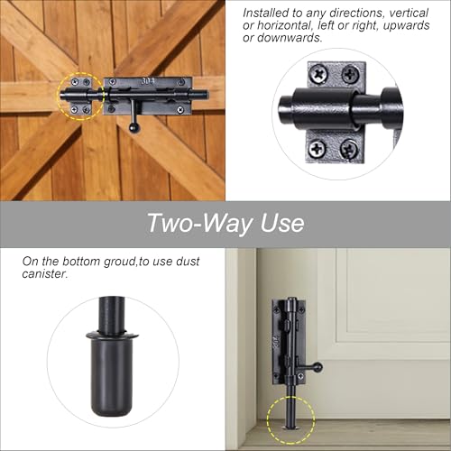 Barrel Bolt Latch Slide Bolt Latch Hardware 6.3 Inch Black Heavy Duty Gate Lock Solid 304 Stainless Steel Slide Lock for Outdoor Fence Wooden Gates Barn Door Cabinet Drawer Window(2 Pack) by Kindoodos - Image 4