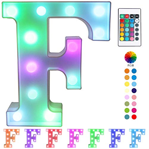 Image of Pooqla Colorful LED Marquee Letter Lights with Remote - Light Up Marquee Signs - Party Bar Letters with Lights Decorations for The Home - Multicolor F