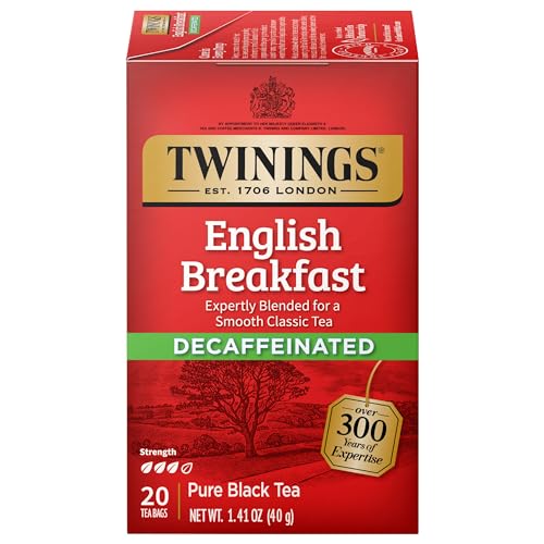 Image of Twinings Decaffeinated English Breakfast Individually Wrapped Bags, 20 Count (Pack of 1), Flavourful & Robust, Enjoy Hot or Iced, 20 Teabags