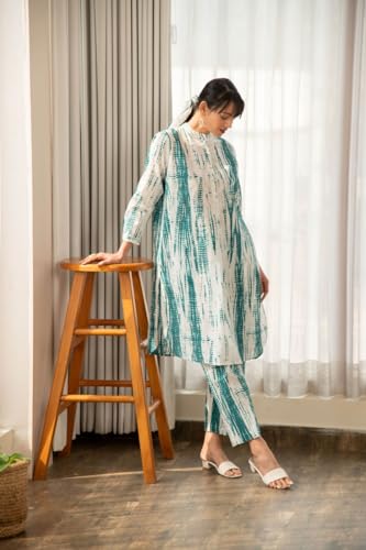Image of LookMark Women's Printed Cotton Blend Straight Kurta Pant Set - Elegant Ethnic Wear Ensemble for Modern Women, Perfect for Any Occasion