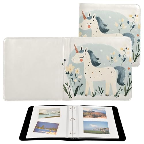 FOLIOSA Photo Album Cartoon Horse Print, Leather Cover Self Adhesive Scrapbook Album for 2x3/4x6/5x7/6x8 in Photos for Family Travel Wedding