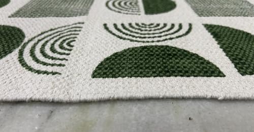 Image of SAGON 2x5 Ft Printed Runner Carpet - Cotton Bedside Rug for Bedroom & Living Room (Green Half Moon)