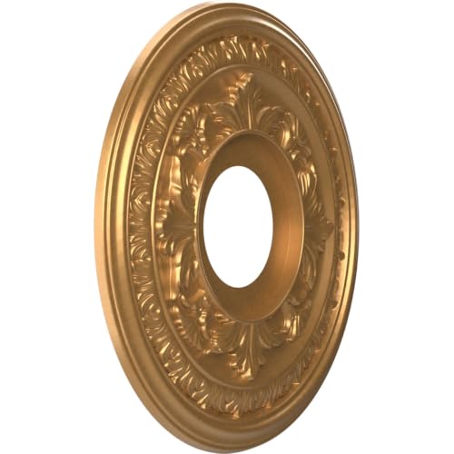 Image of Ekena Millwork CMP13BABGL Baltimore Thermoformed PVC Ceiling Medallion (Fits Canopies up to 5 1 /4 inch), 13 inchOD x 3 1 /2 inchID x 3 /4 inchP, Bright Coat Gold